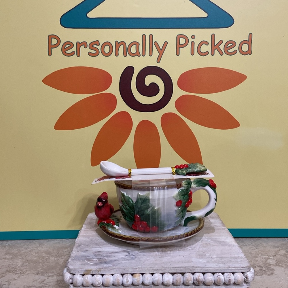 Corner Ruby Holiday Collection Teacup and Saucer Set